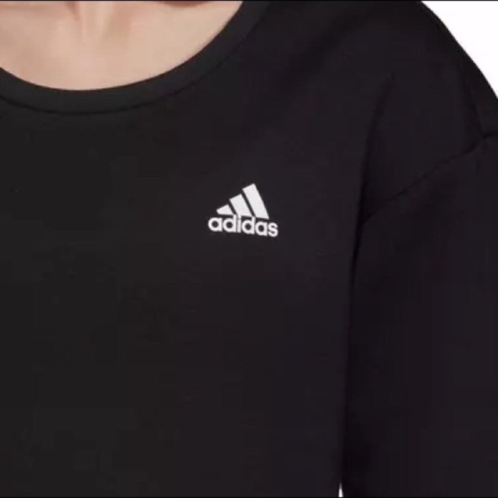adidas Women's Primegreen Comfort Fleece Loose Cropped Black 3-Stripes T… - Picture 12 of 16